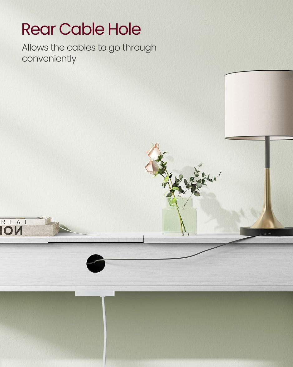 Slim Console Table – Engineered Wood – Snow White – Space-Saving Design with Charging Station and Two Compartments