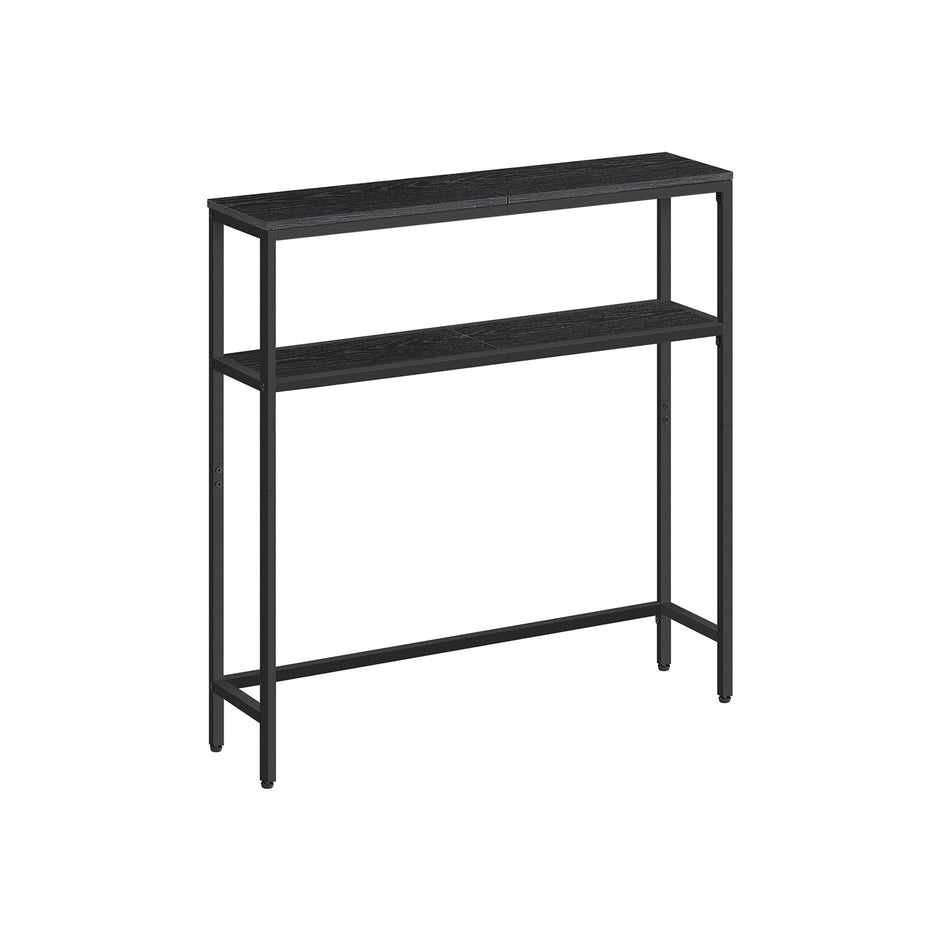 2-Tier Slim Console Table – Engineered Wood – Charcoal Grey & Ink Black – 2 Shelves for Hallway