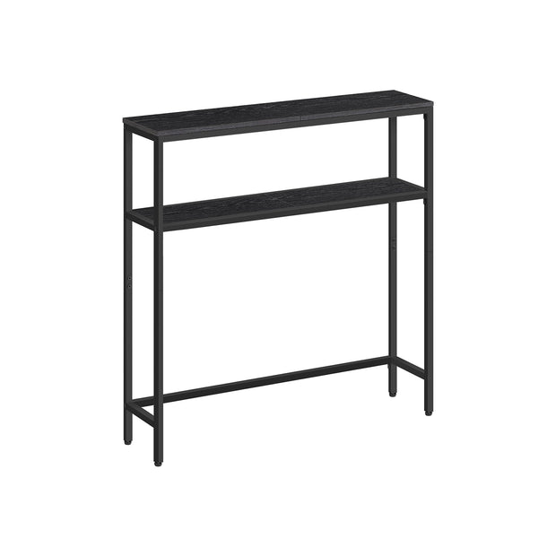 2-Tier Slim Console Table – Engineered Wood – Charcoal Grey & Ink Black – 2 Shelves for Hallway