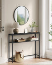 2-Tier Slim Console Table – Engineered Wood – Charcoal Grey & Ink Black – 2 Shelves for Hallway
