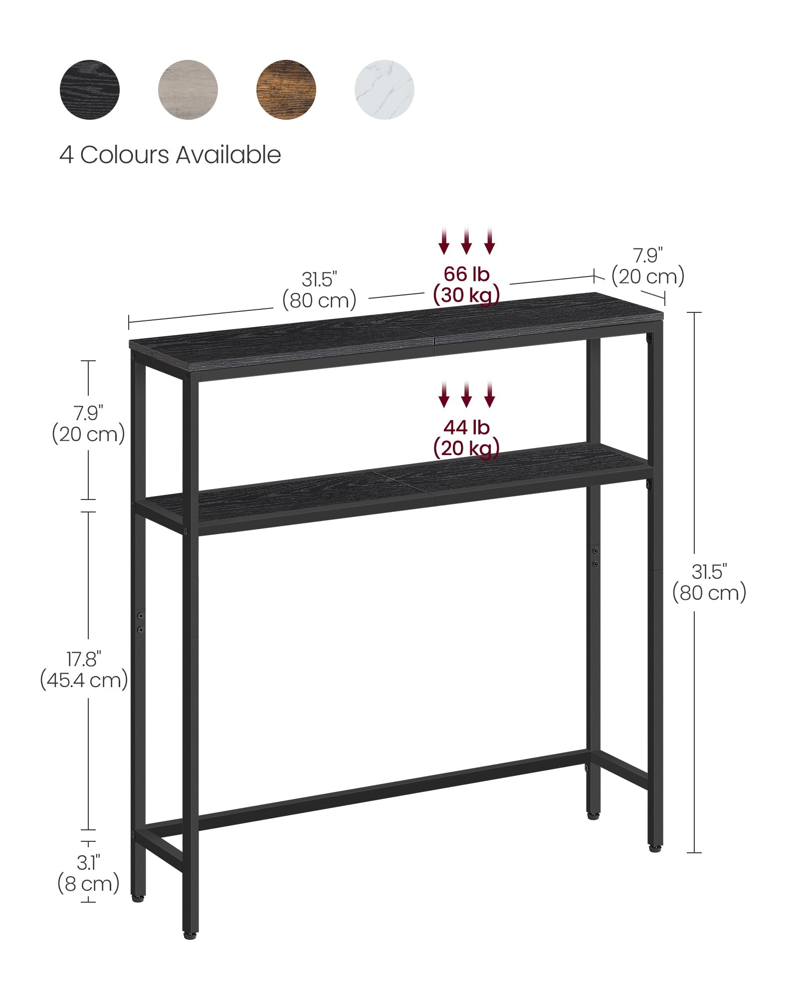 2-Tier Slim Console Table – Engineered Wood – Charcoal Grey & Ink Black – 2 Shelves for Hallway