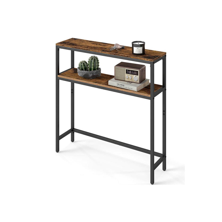 2-Tier Console Table – Wood – Rustic Brown and Ink Black – Slim Design with Shelves