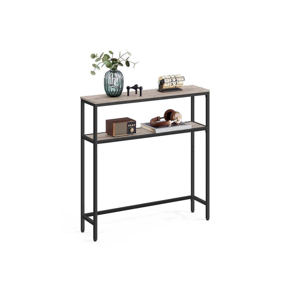 2-Tier Slim Console Table – MDF – Heather Greige and Ink Black – Hallway Table with 2 Shelves