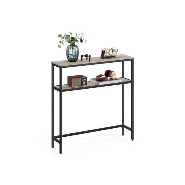 2-Tier Slim Console Table – MDF – Heather Greige and Ink Black – Hallway Table with 2 Shelves