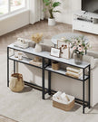 Console Table – Marble – White and Ink Black – 2-Tier Design with Shelves