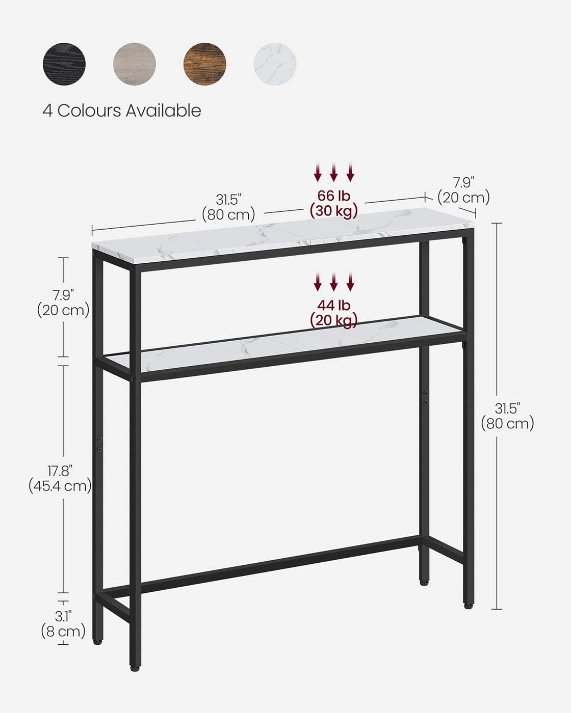 Console Table – Marble – White and Ink Black – 2-Tier Design with Shelves