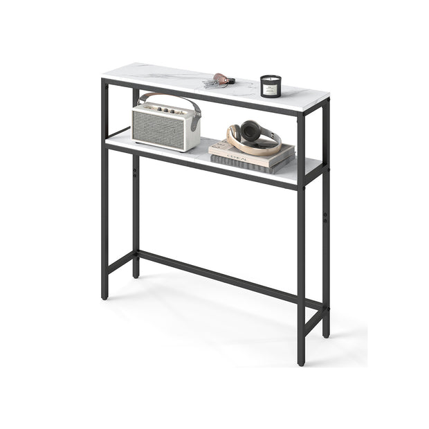 2-Tier Console Table – Marble and Metal – White and Black – Slim Design for Hallway