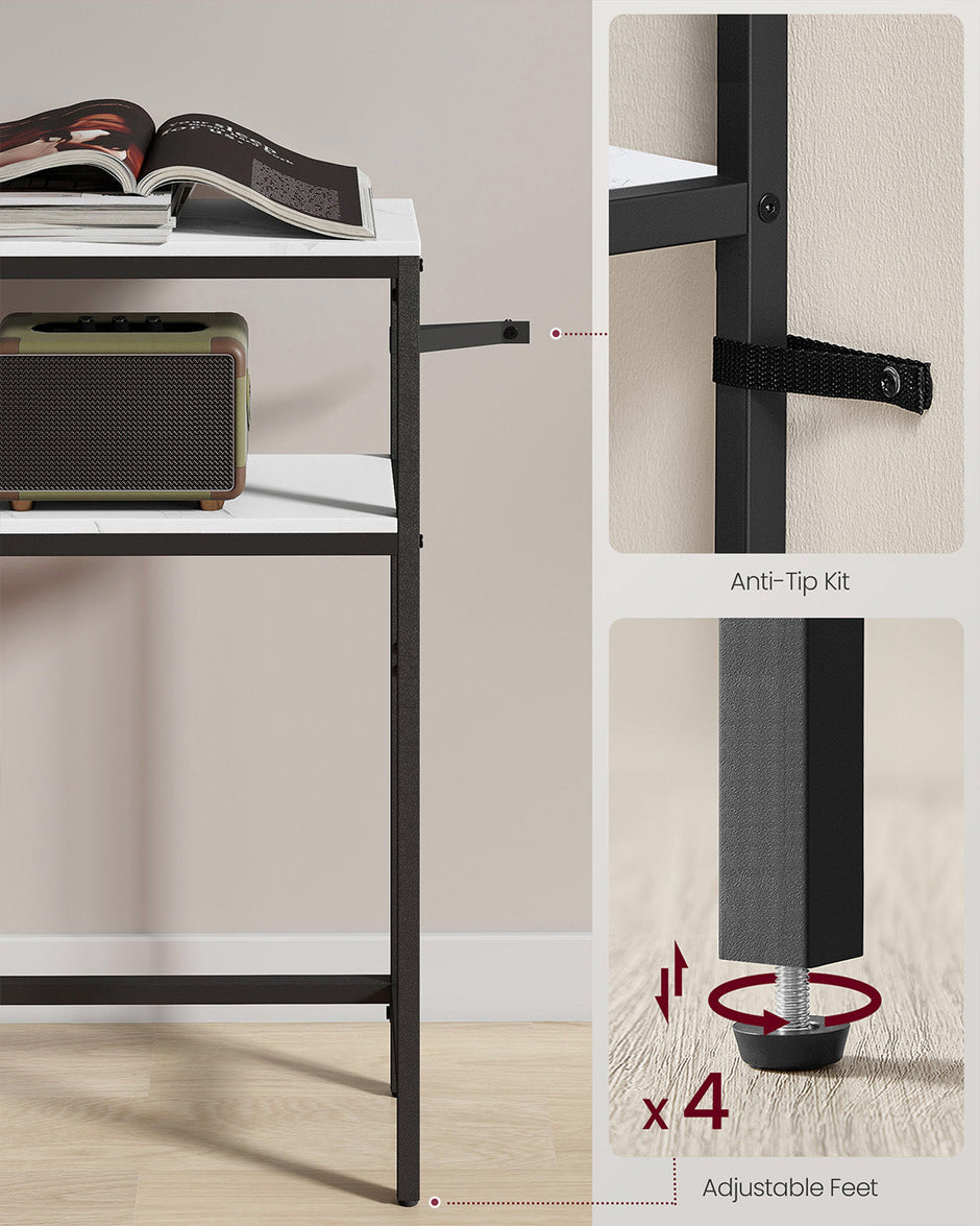 2-Tier Console Table – Marble and Metal – White and Black – Slim Design for Hallway