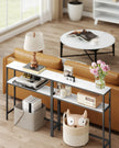 2-Tier Console Table – Marble and Metal – White and Black – Slim Design for Hallway