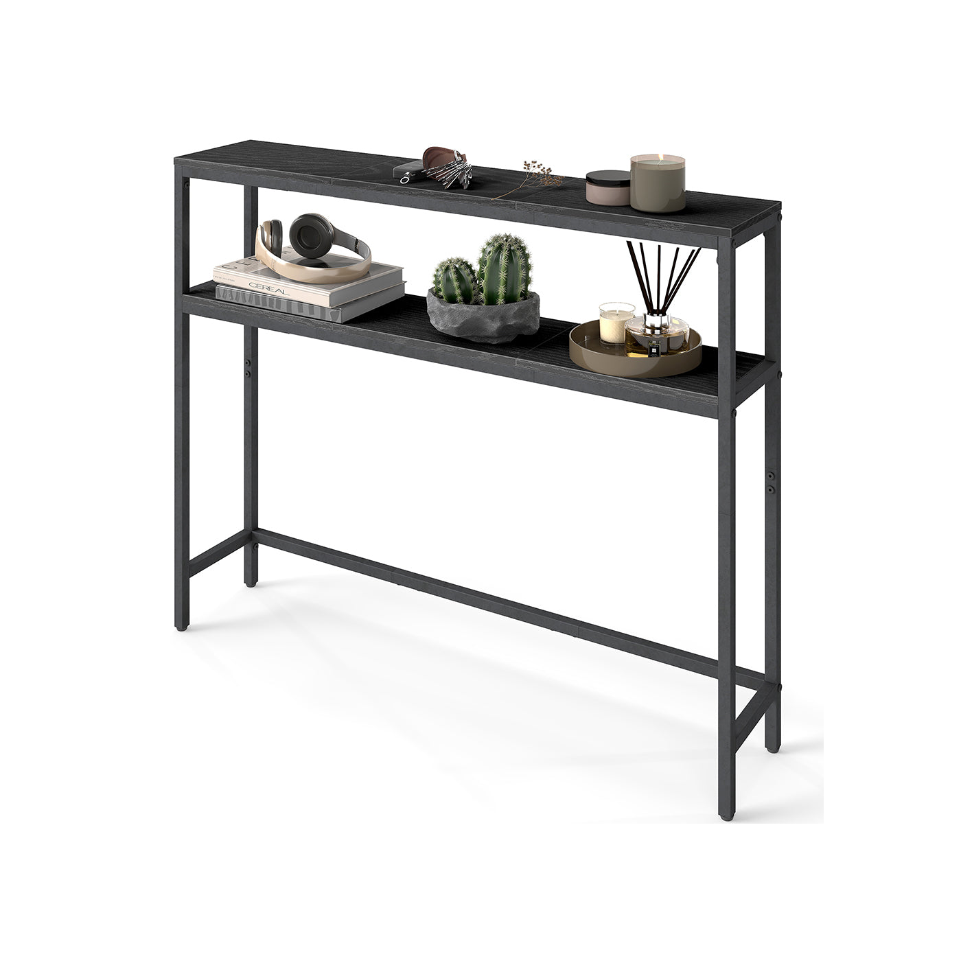 Console Table – Wood – Charcoal Grey and Ink Black – 2-Tier Design with 2 Shelves