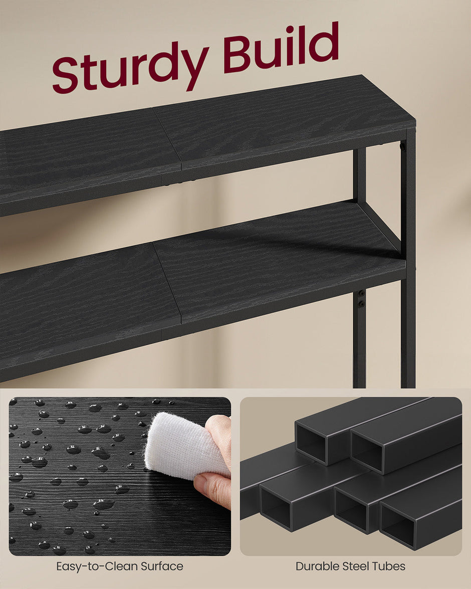 Console Table – Wood – Charcoal Grey and Ink Black – 2-Tier Design with 2 Shelves