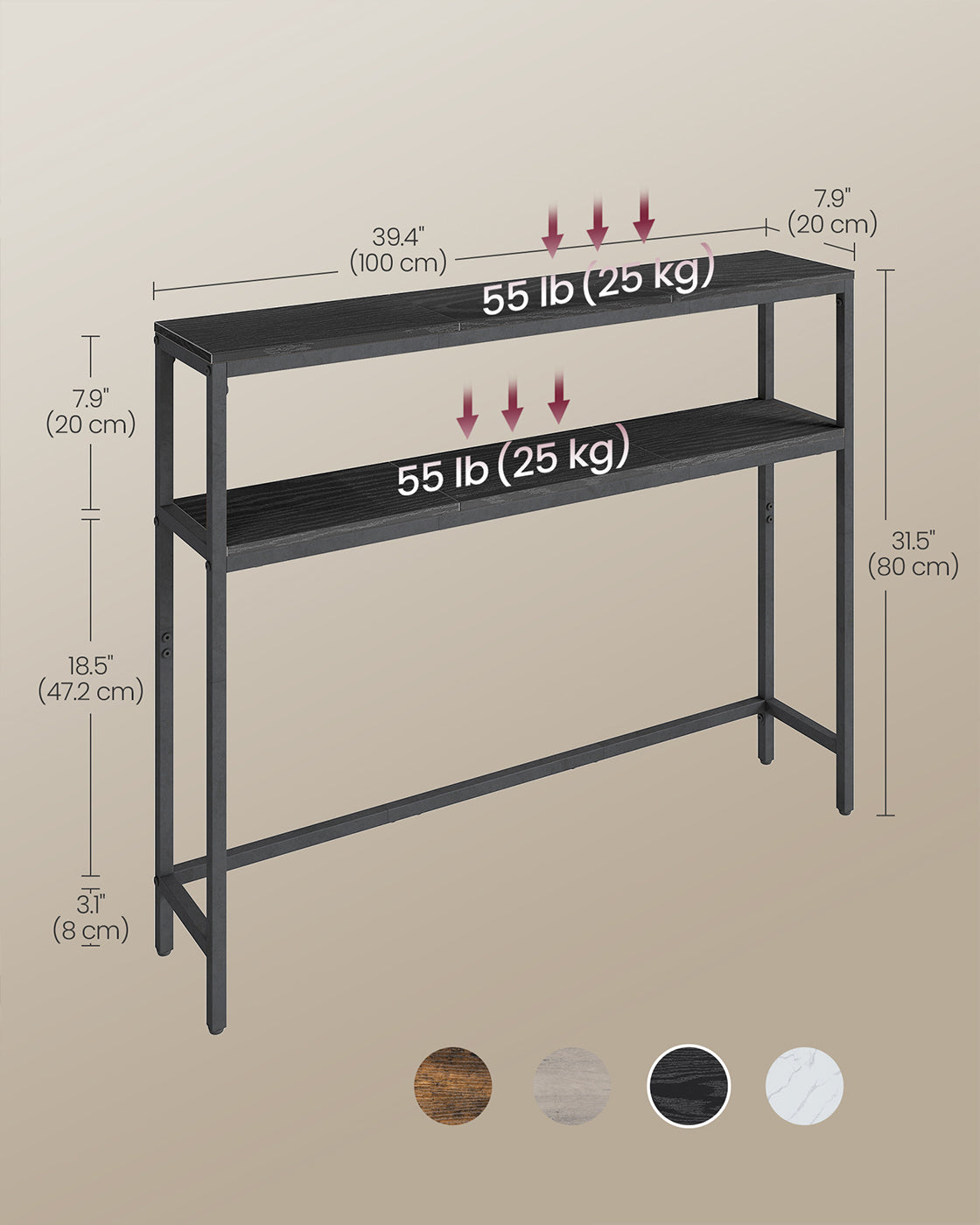 Console Table – Wood – Charcoal Grey and Ink Black – 2-Tier Design with 2 Shelves