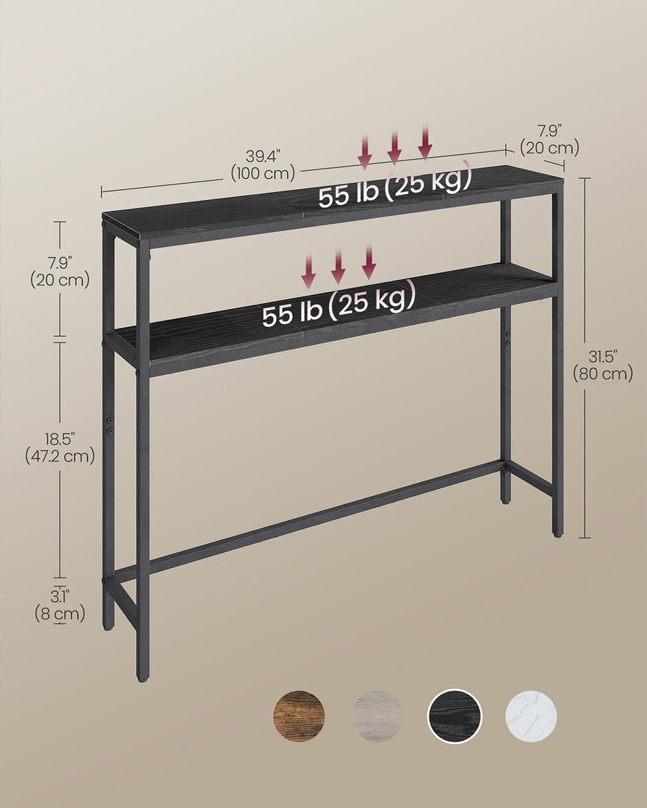 Console Table – Wood – Charcoal Grey and Ink Black – 2-Tier Design with 2 Shelves