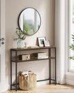 Console Table – Wood and Metal – Rustic Brown and Ink Black – 2-Tier Design with Shelves
