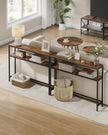 Console Table – Wood and Metal – Rustic Brown and Ink Black – 2-Tier Design with Shelves