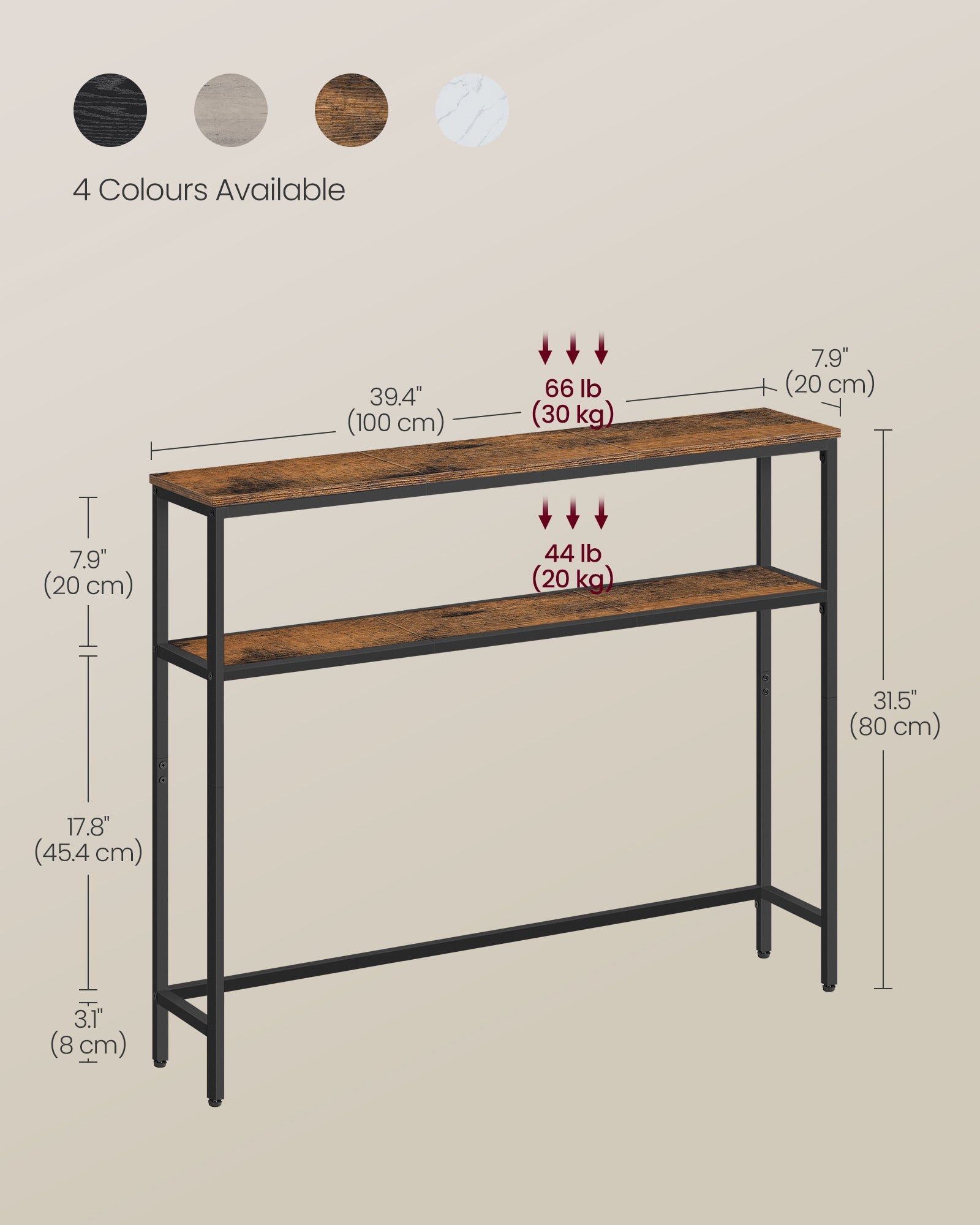 Console Table – Wood and Metal – Rustic Brown and Ink Black – 2-Tier Design with Shelves