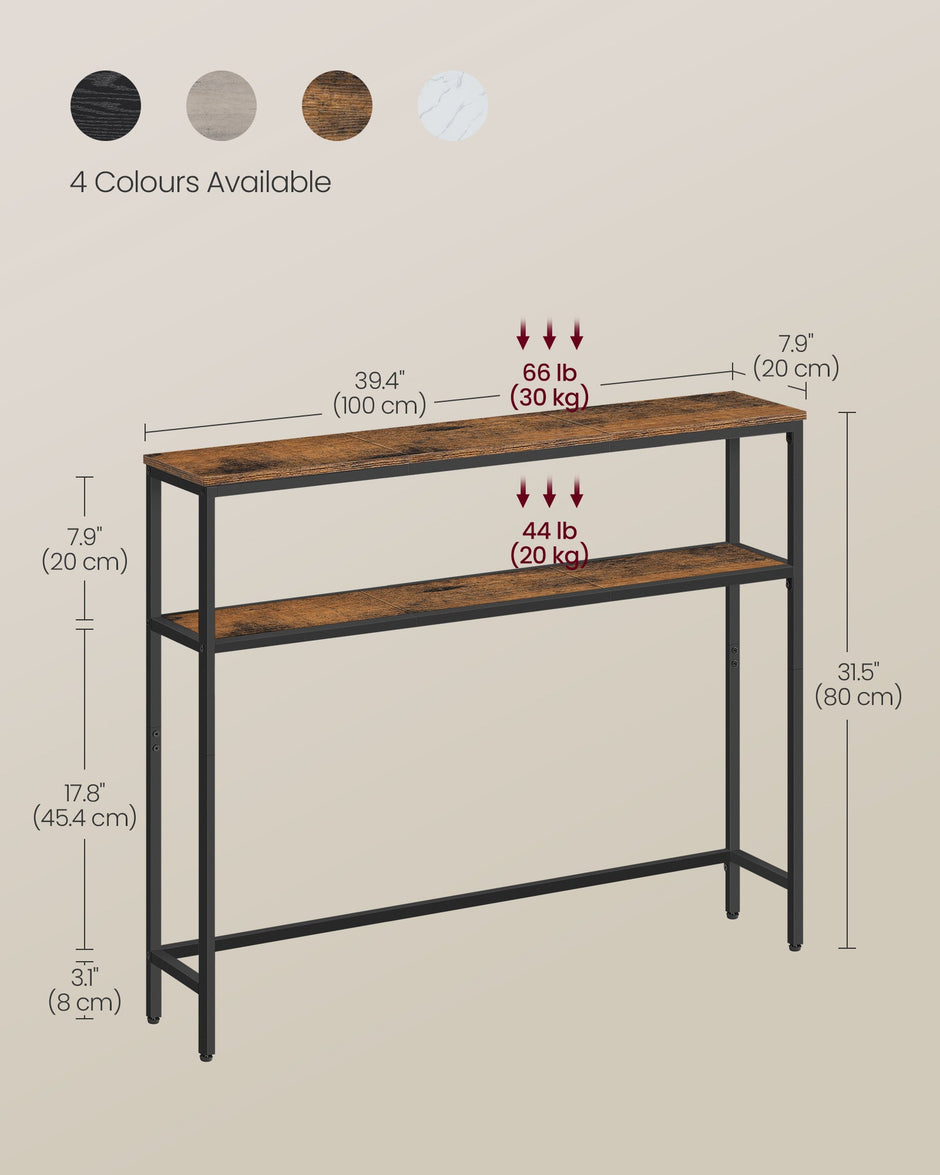 Console Table – Wood and Metal – Rustic Brown and Ink Black – 2-Tier Design with Shelves