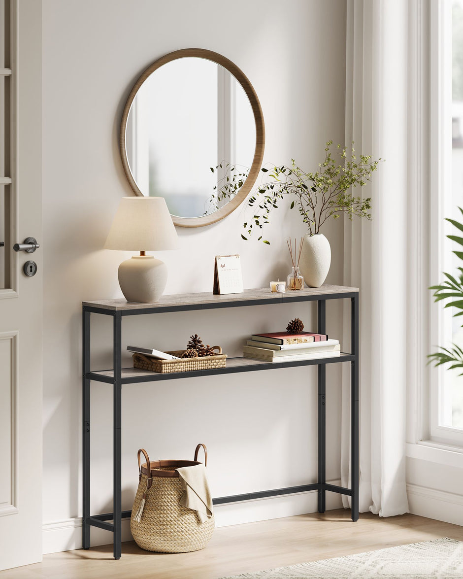 Console Table – Engineered Wood – Heather Greige and Ink Black – 2-Tier Design