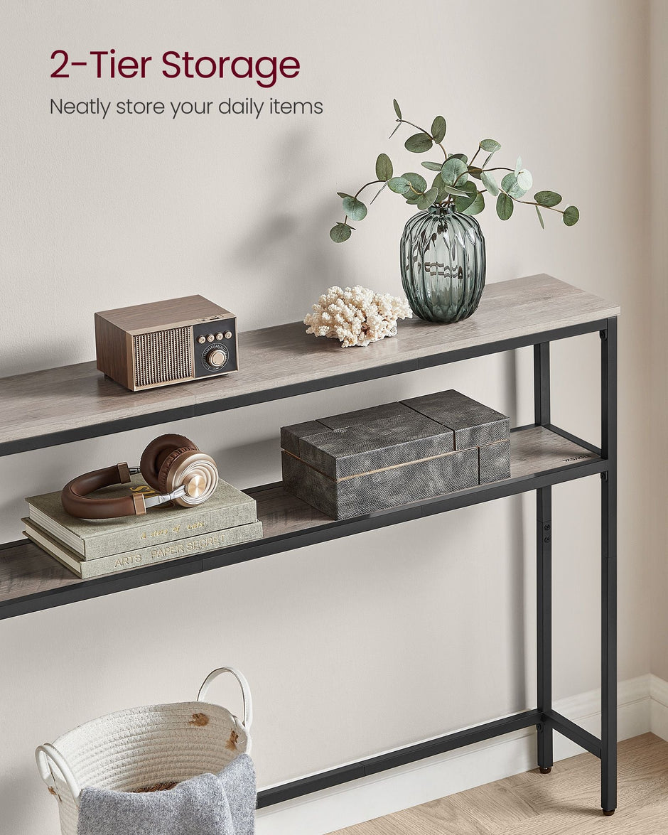 Console Table – Engineered Wood – Heather Greige and Ink Black – 2-Tier Design