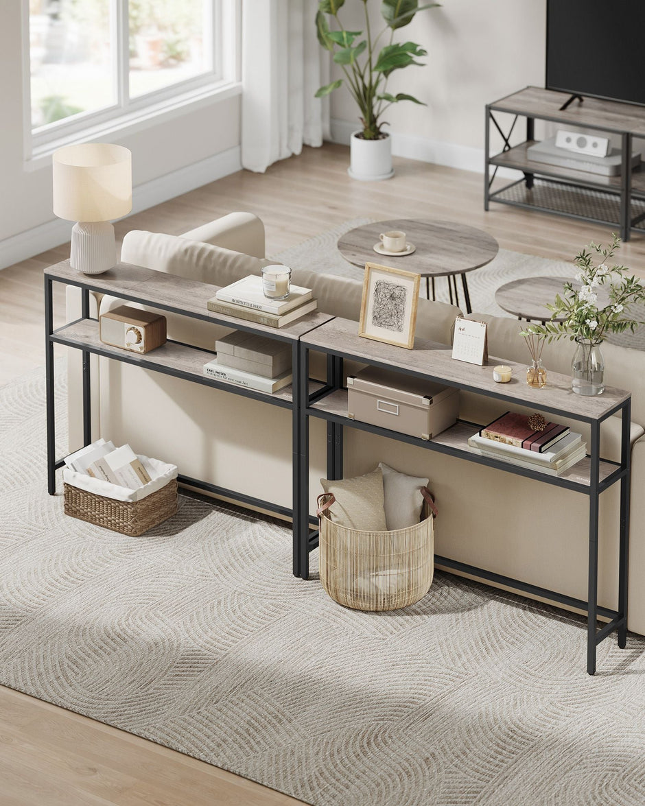 Console Table – Engineered Wood – Heather Greige and Ink Black – 2-Tier Design