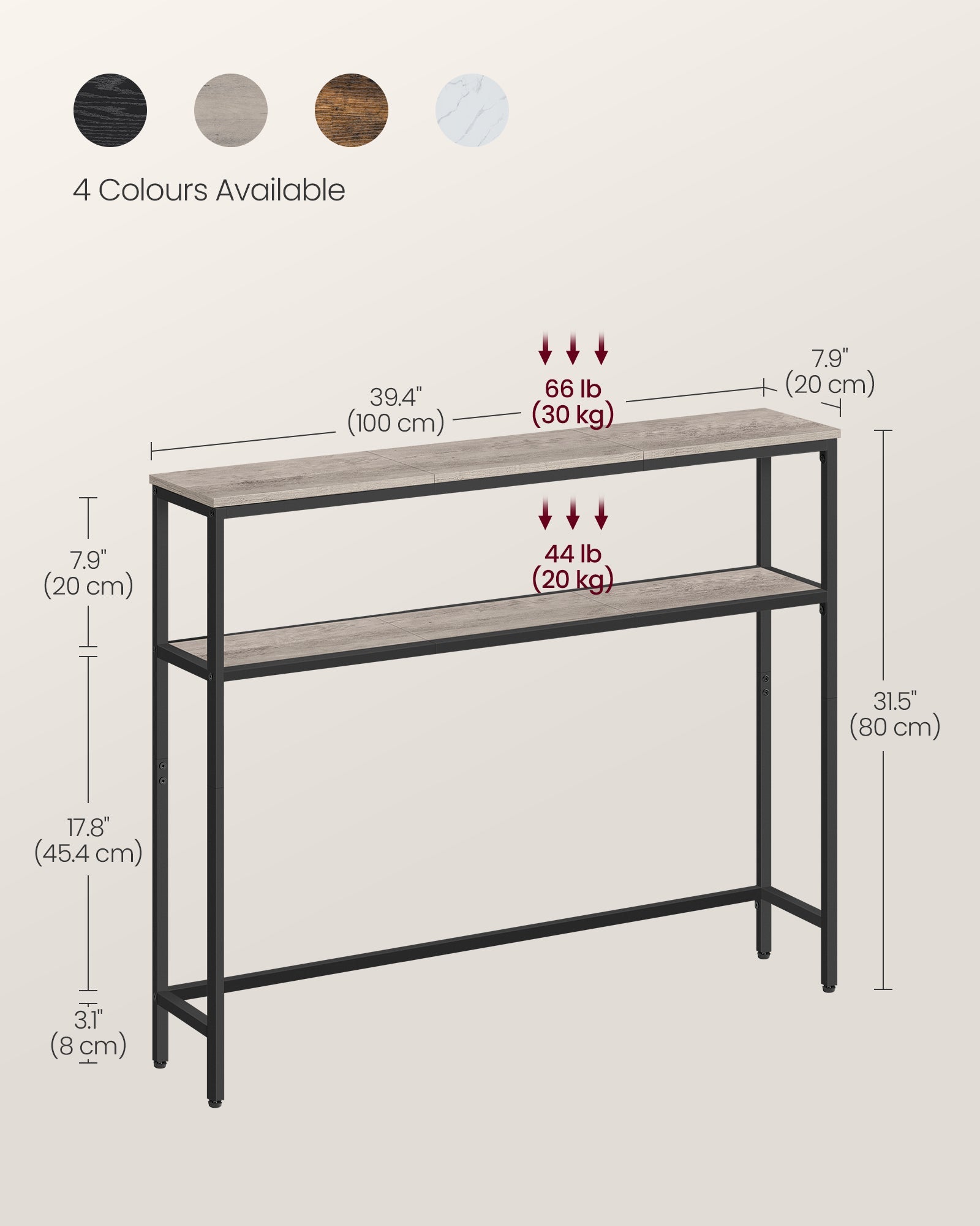 Console Table – Engineered Wood – Heather Greige and Ink Black – 2-Tier Design