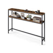 2-Tier Console Table – Wood and Metal – Rustic Brown and Ink Black – Slim Design with 2 Shelves