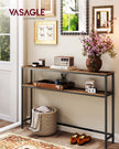 2-Tier Console Table – Wood and Metal – Rustic Brown and Ink Black – Slim Design with 2 Shelves