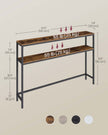 2-Tier Console Table – Wood and Metal – Rustic Brown and Ink Black – Slim Design with 2 Shelves