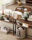 2-Tier Console Table – Wood and Metal – Rustic Brown and Ink Black – Slim Design with 2 Shelves