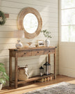 Console Table – Wood – Rustic Walnut – 3 Drawers with Open Shelf