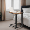 C-Shaped End Table – Metal and Wood – Rustic Brown and Black – With Casters