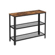 Console Table – Iron – Rustic Brown – Narrow Design with 2 Mesh Shelves