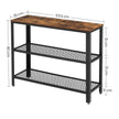 Console Table – Iron – Rustic Brown – Narrow Design with 2 Mesh Shelves