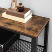 Console Table – Iron – Rustic Brown – Narrow Design with 2 Mesh Shelves