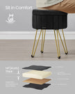 Round Storage Ottoman – Velvet – Ink Black – with Metal Legs