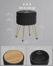 Round Storage Ottoman – Velvet – Ink Black – with Metal Legs