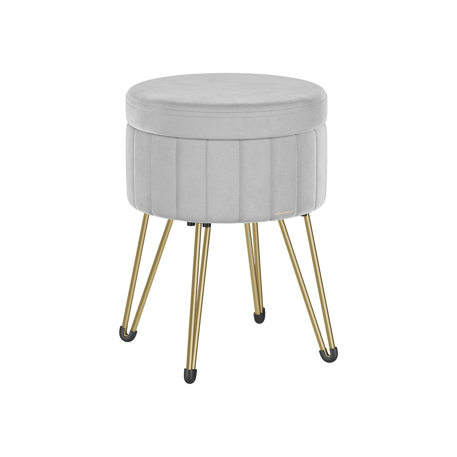 Round Velvet Storage Ottoman – Dove Grey – 4 Metal Legs – Versatile for Dressing Room, Living Room, and Bedroom