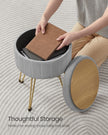 Round Velvet Storage Ottoman – Dove Grey – 4 Metal Legs – Versatile for Dressing Room, Living Room, and Bedroom