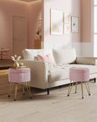 Round Velvet Storage Ottoman – Jelly Pink – 4 Metal Legs – Versatile Stool for Living Room and Bedroom