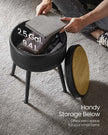 Storage Ottoman – Synthetic Leather – Ink Black – Mid-Century Modern Design with Steel Legs