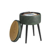 Storage Ottoman – Synthetic Leather – Round – Mid-Century Modern Design with Steel Legs, Max Load 150 kg