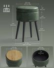 Storage Ottoman – Synthetic Leather – Round – Mid-Century Modern Design with Steel Legs, Max Load 150 kg