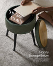 Storage Ottoman – Synthetic Leather – Round – Mid-Century Modern Design with Steel Legs, Max Load 150 kg