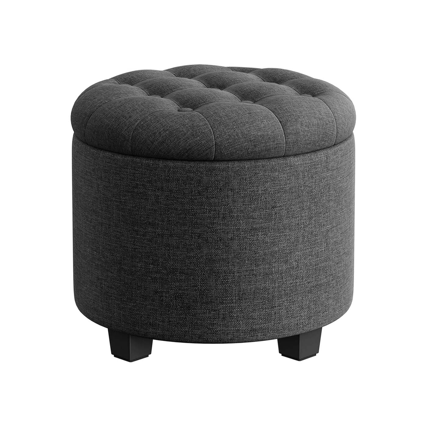 Round Ottoman – Linen-Look Fabric – Dark Grey – Storage and Footrest Functionality