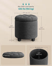 Round Ottoman – Linen-Look Fabric – Dark Grey – Storage and Footrest Functionality