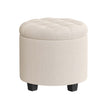 Round Ottoman – Linen-Look Fabric – Dark Grey – Storage and Footrest Functionality