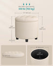Round Ottoman – Linen-Look Fabric – Dark Grey – Storage and Footrest Functionality