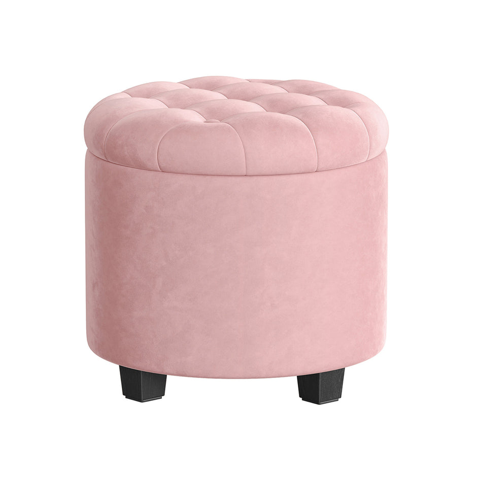 Round Ottoman – Linen-Look Fabric – Dark Grey – Storage and Footrest Functionality