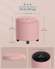 Round Ottoman – Linen-Look Fabric – Dark Grey – Storage and Footrest Functionality