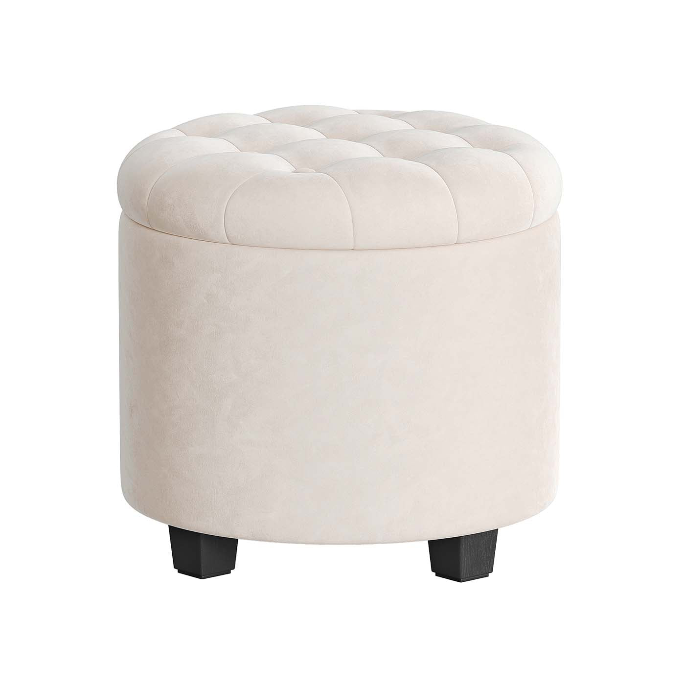 Round Ottoman – Linen-Look Fabric – Dark Grey – Storage and Footrest Functionality